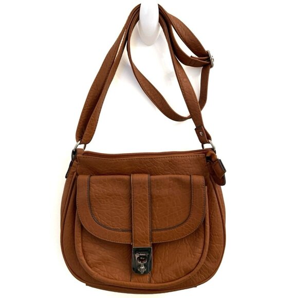 Rosetti Crossbody Shoulder Handbag Faux Leather Cognac Brown Purse - Picture 1 of 13